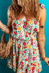 Red Floral Knotted Straps Cinched Waist Ruffle Hem Mini Dress